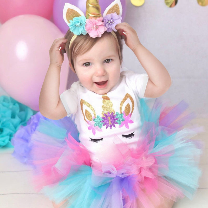 unicorn dress for 1st birthday Long Tail Unicorn Birthday Dress Set Includes Head Crown, Pony Theme Colourful Costume, Rainbow Babygirl Tutu, Unicorn Theme Birthday Cloth