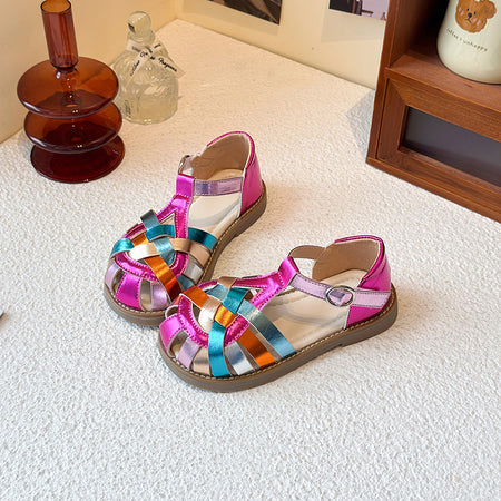 Rainbow Woven Metallic Sandals