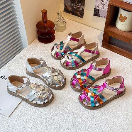 Rainbow Woven Metallic Sandals