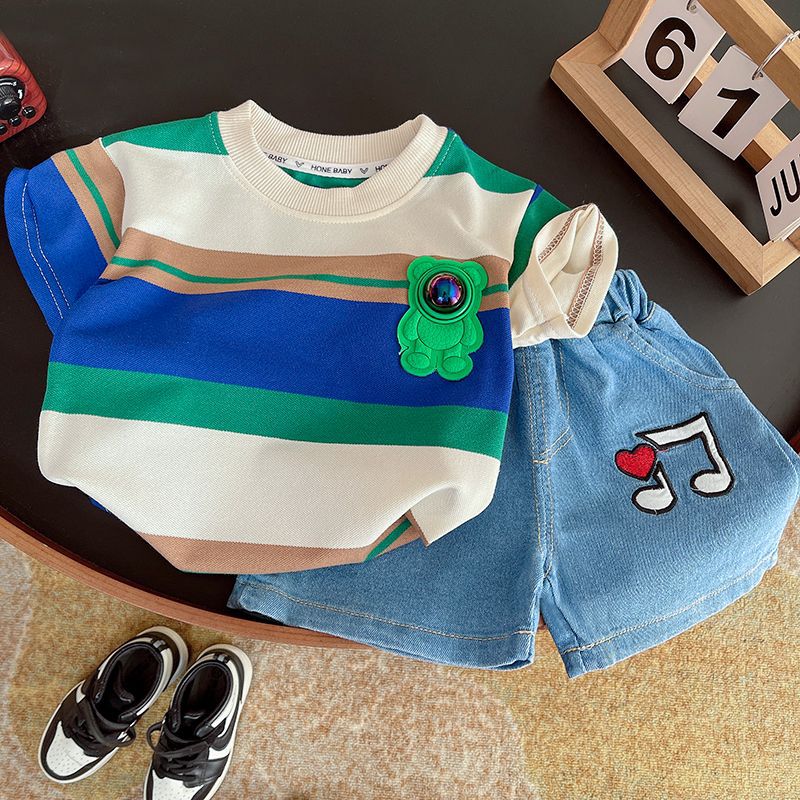Astronaut Badge Striped T-shirt and Shorts Set