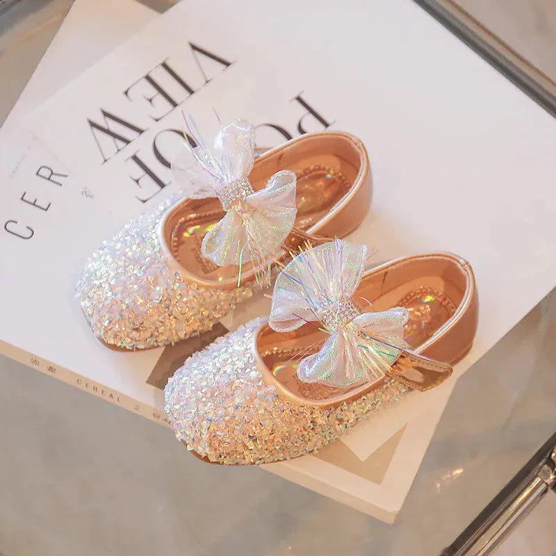 Elegant Shiny Glitter Bow Princess Shoes.