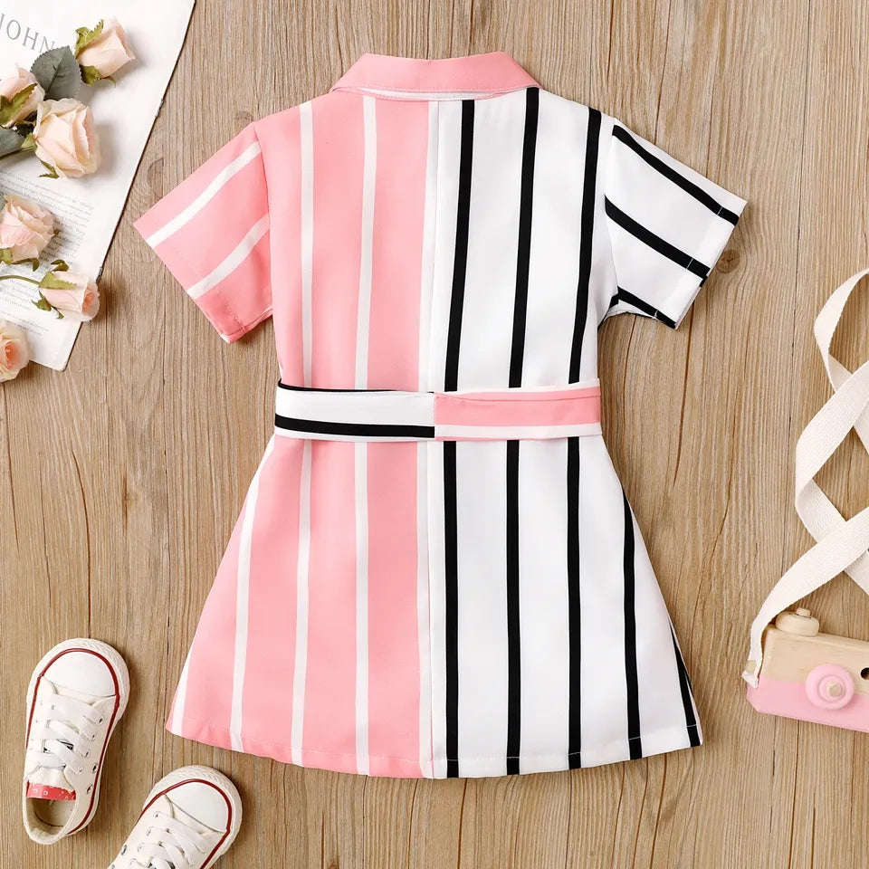 The Striped Duo-Color Shirt Dress