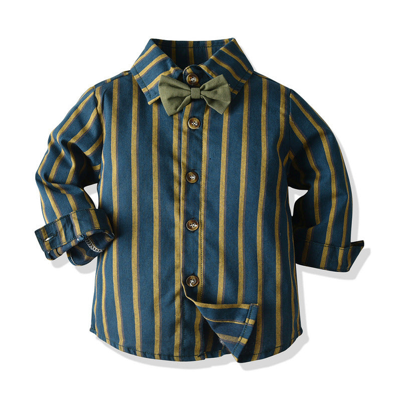 Striped Print Shirt, Suspender, Bowtie and Pants Set