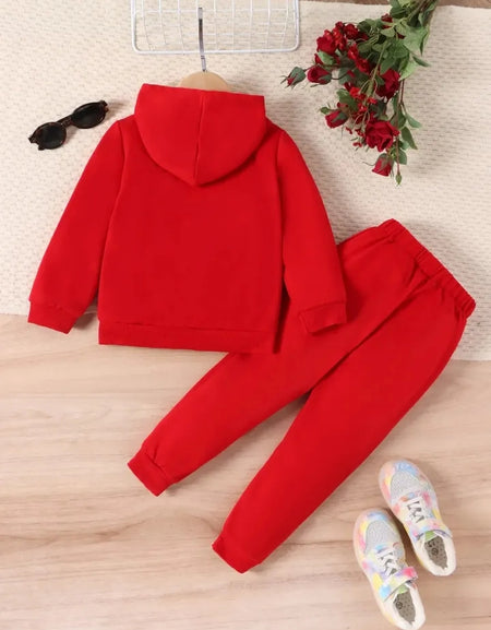 Unisex Hooded Finger Heart Print 2piece Tracksuit Set