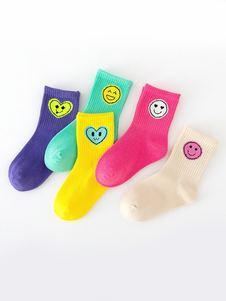 5Pairs Emoji Design Crew Socks Set