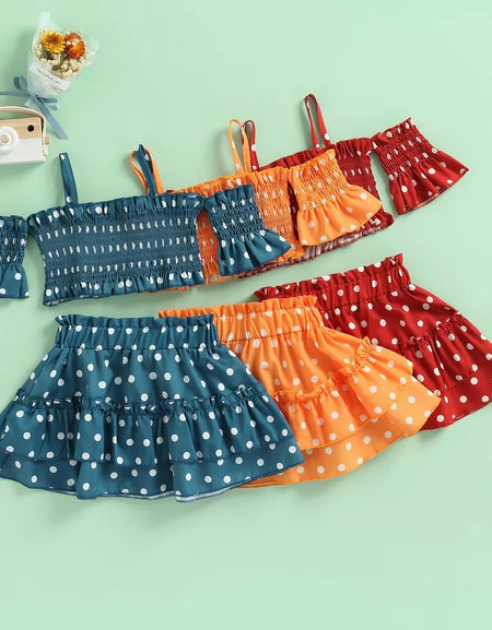 Polkadot 2piece Frill Skirt & Cami Top Set