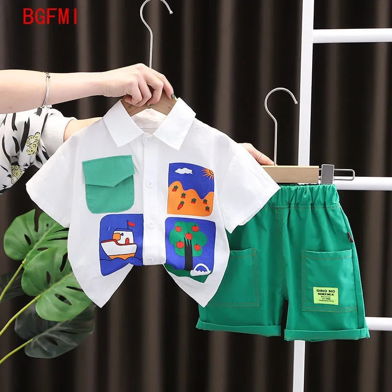 Boys Graphics Picture Prints Shirt & Shorts Set