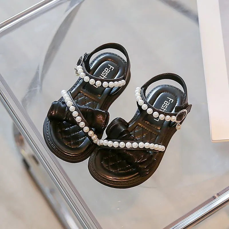Faux Pearls Cross Detail Sandals