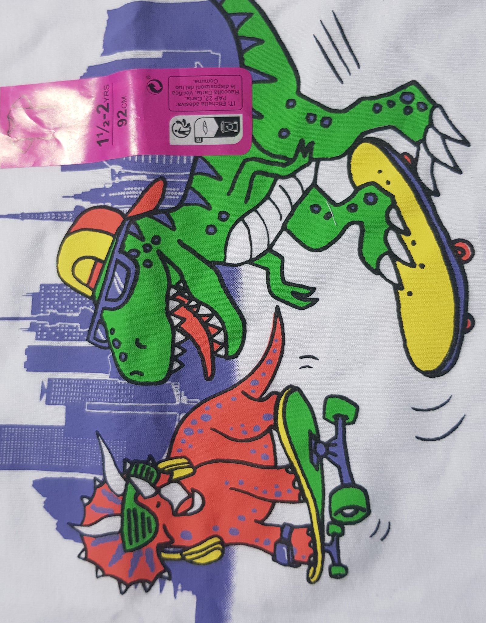 Primark Unisex White Dinosaur Printed T-Shirt