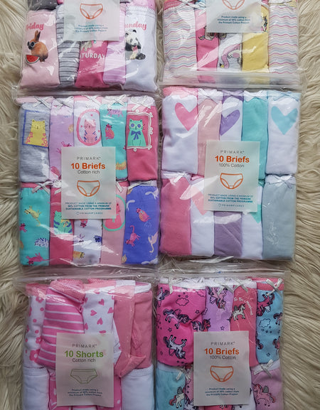 Primark Girls' 10-Pack Cotton Briefs / Panties - Age 1-10