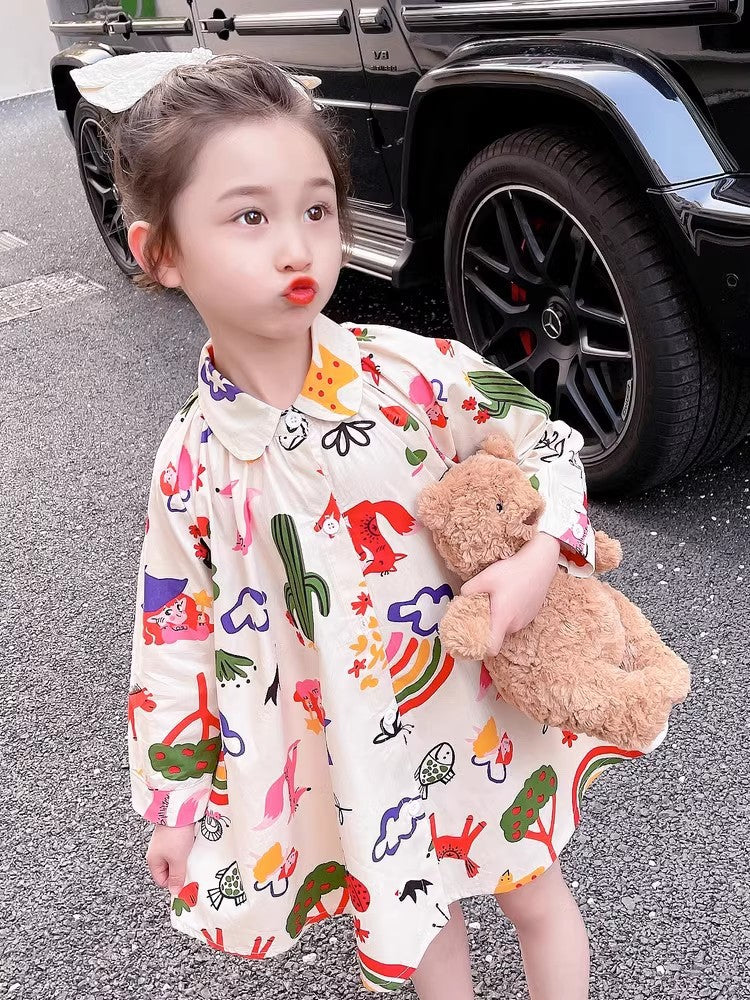 Colorful Print Longsleeved Shirt Dress