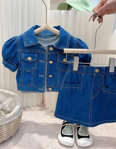 Cute Denim Jacket and Skirt 2Piece Set