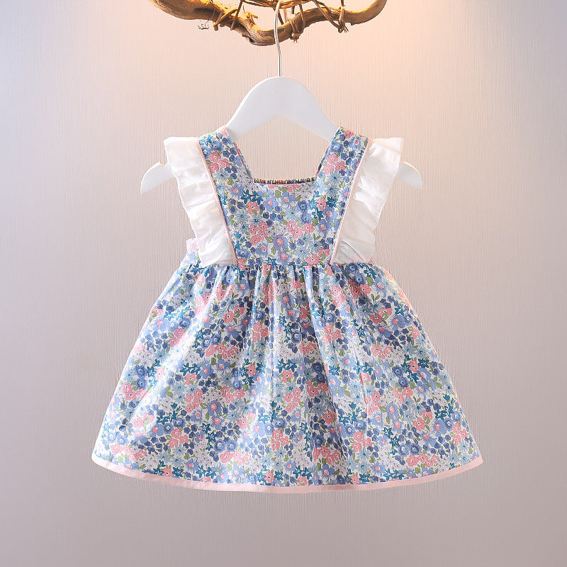 Floral Print Frill Sleeve Smock Dress