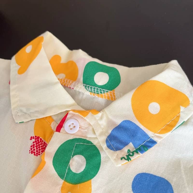 Vibrant Print Shirt and Denim Shorts Duo