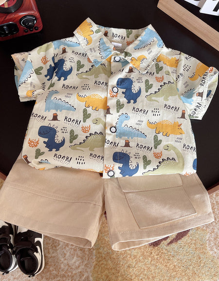 Dino Print Shirt &Shorts Set