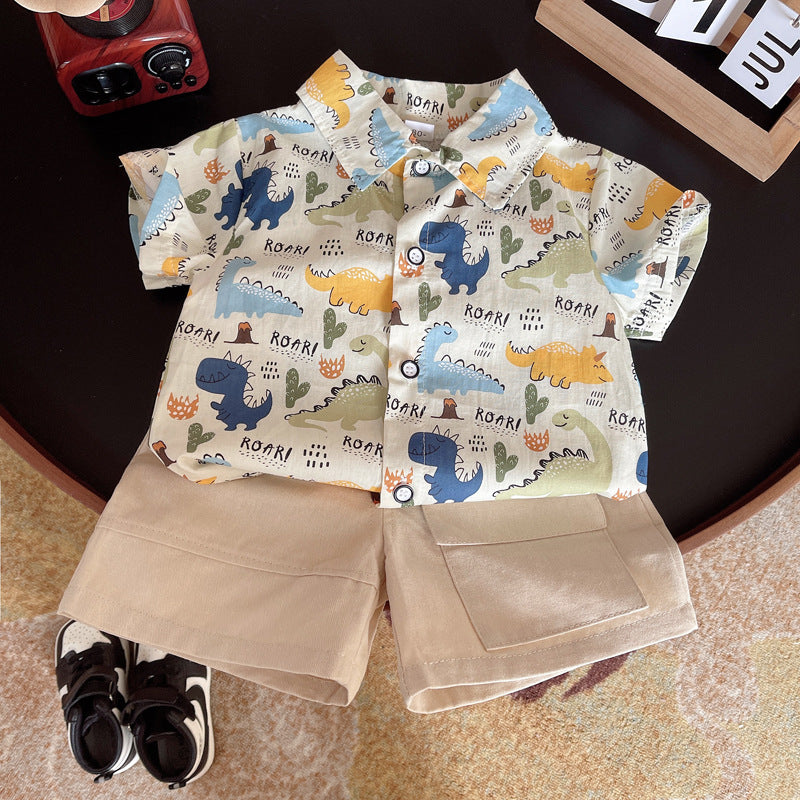 Dino Print Shirt &Shorts Set