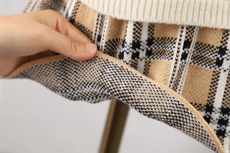 Tartan Knit Pullover Luxury Sweater Dress.