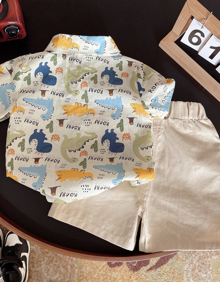 Dino Print Shirt &Shorts Set