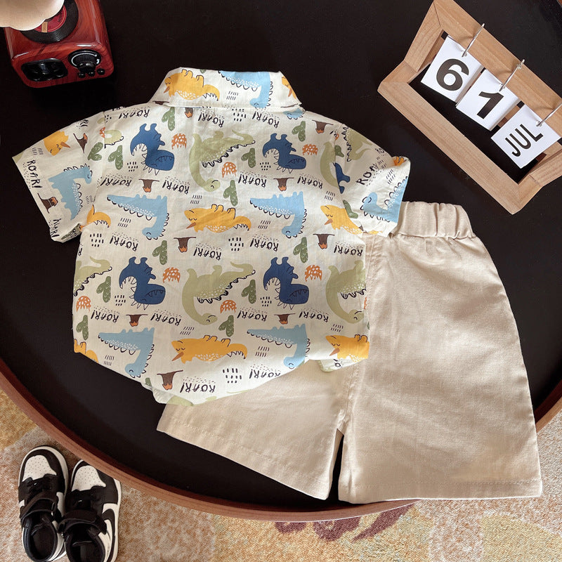 Dino Print Shirt &Shorts Set