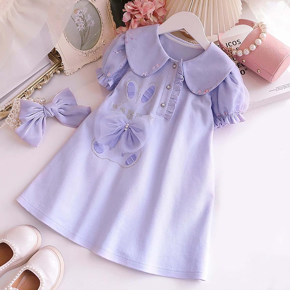 Toddler Girls' Bow Ruffle Trim Puff-Sleeve Collar Flared Dress