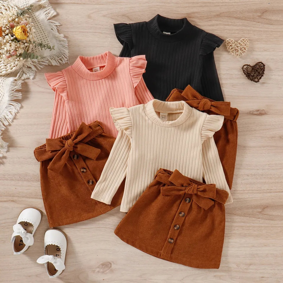 Frill Detail Top and Corduroy Skirt Set