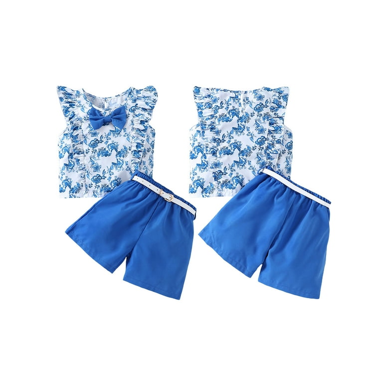 Floral Print Frill Sleeve Top& Belted Short Set