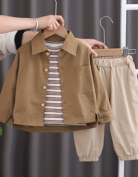 Boys 3piece Overlay shirt, Tee and Pant Set