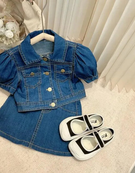 Cute Denim Jacket and Skirt 2Piece Set