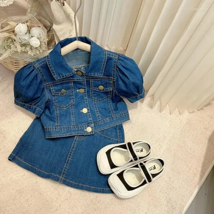 Cute Denim Jacket and Skirt 2Piece Set