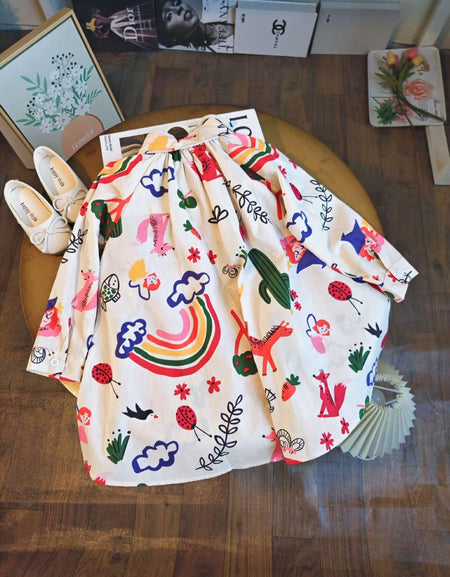 Colorful Print Longsleeved Shirt Dress