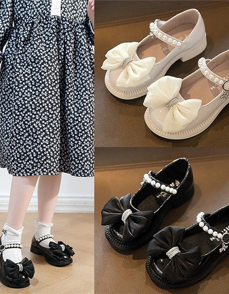 Rhinestone Satin Bowknot Pearl Strap Shoe