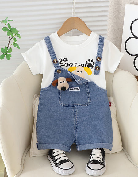 3D Puppy Denim Dung and Tee Set