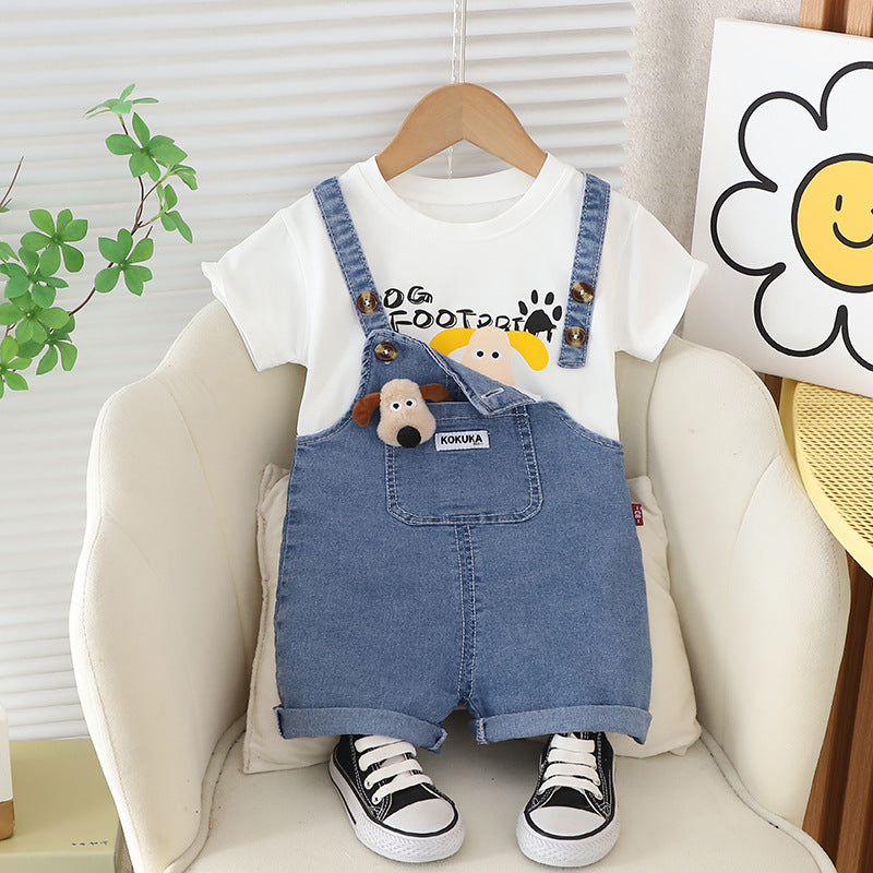 3D Puppy Denim Dung and Tee Set