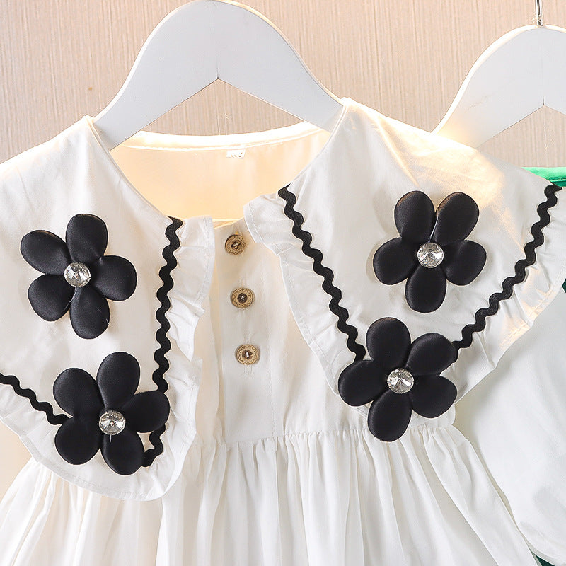 Flower Appliqué Lapel Collar Dress