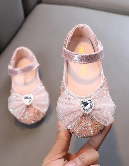 Stunning Rhinestone Mesh Bow Princess Shoe