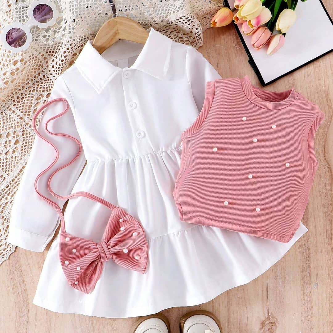 Pearled Vest and Longsleeved Dress Set