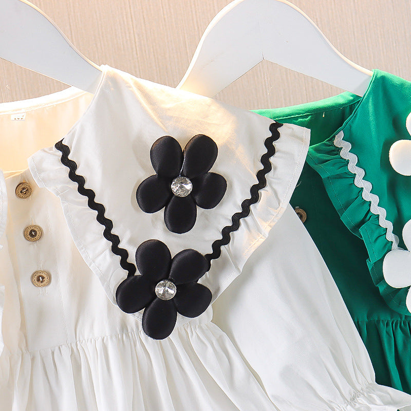 Flower Appliqué Lapel Collar Dress