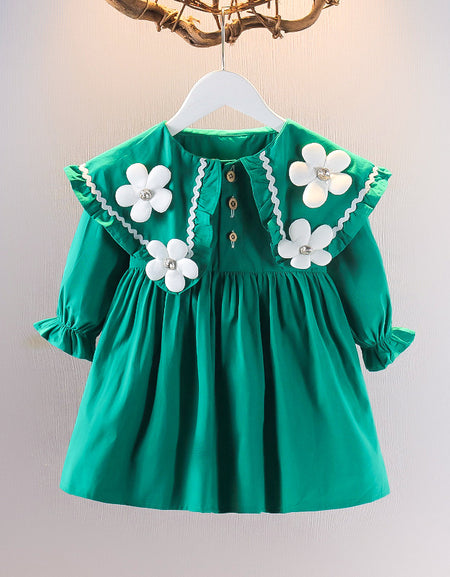 Flower Appliqué Lapel Collar Dress