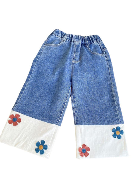 Fun Cape Blouse & Flower-Patch Denim Set