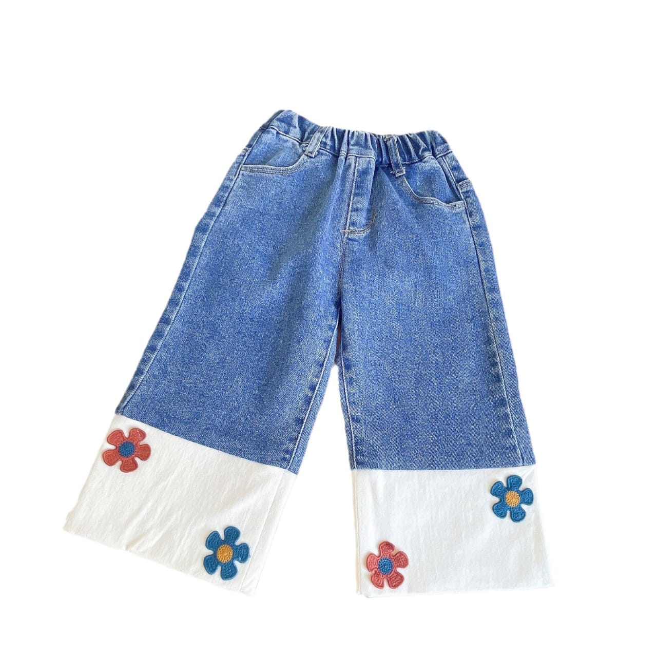 Fun Cape Blouse & Flower-Patch Denim Set