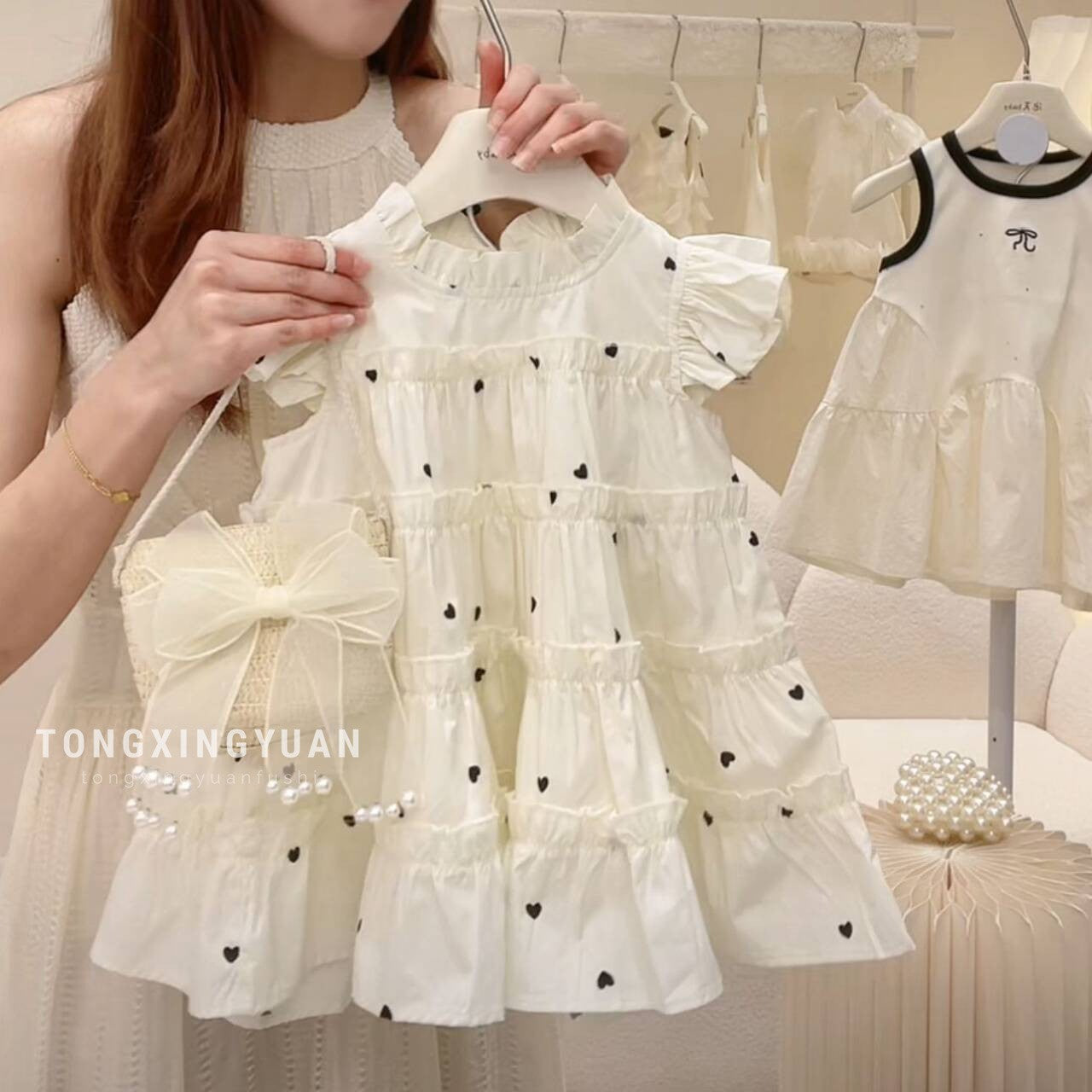 Frill Sleeve Heart Print Layered Dress