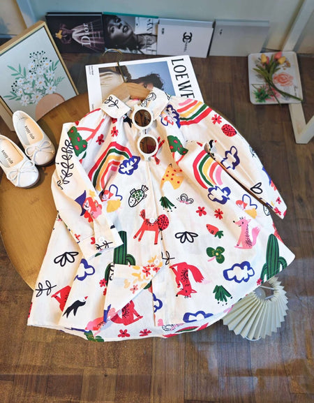 Colorful Print Longsleeved Shirt Dress
