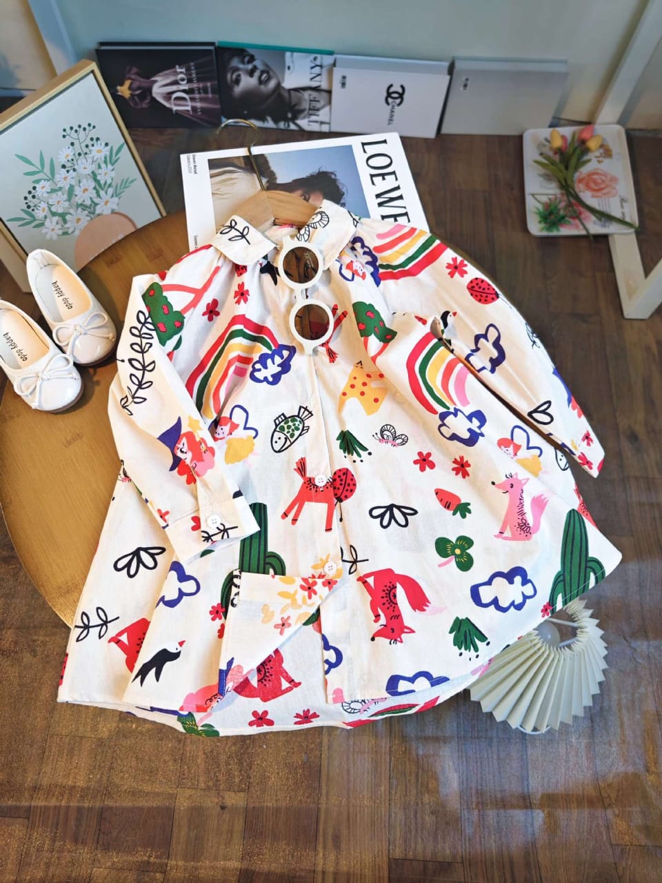 Colorful Print Longsleeved Shirt Dress