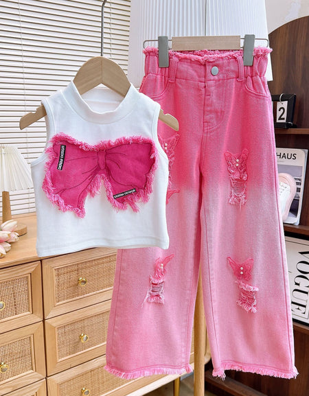 Sleeveless Top & Ripped Denim Ombré Set