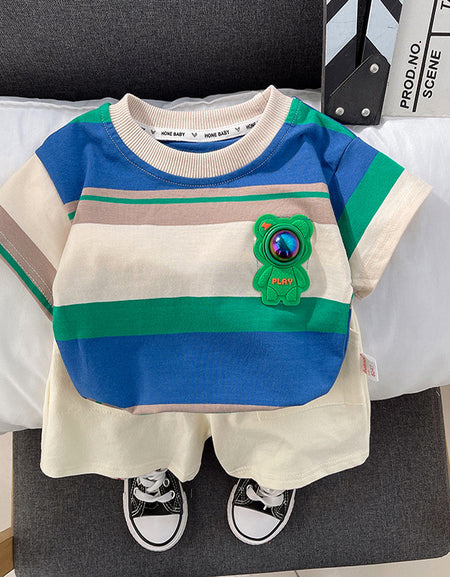 Astronaut Badge Striped T-shirt and Shorts Set