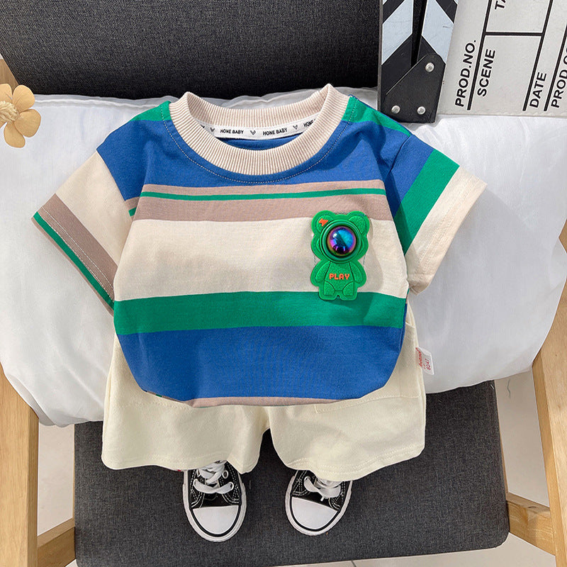 Astronaut Badge Striped T-shirt and Shorts Set