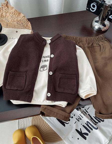 Brown - Toned Cozy Cardigan 3piece Set