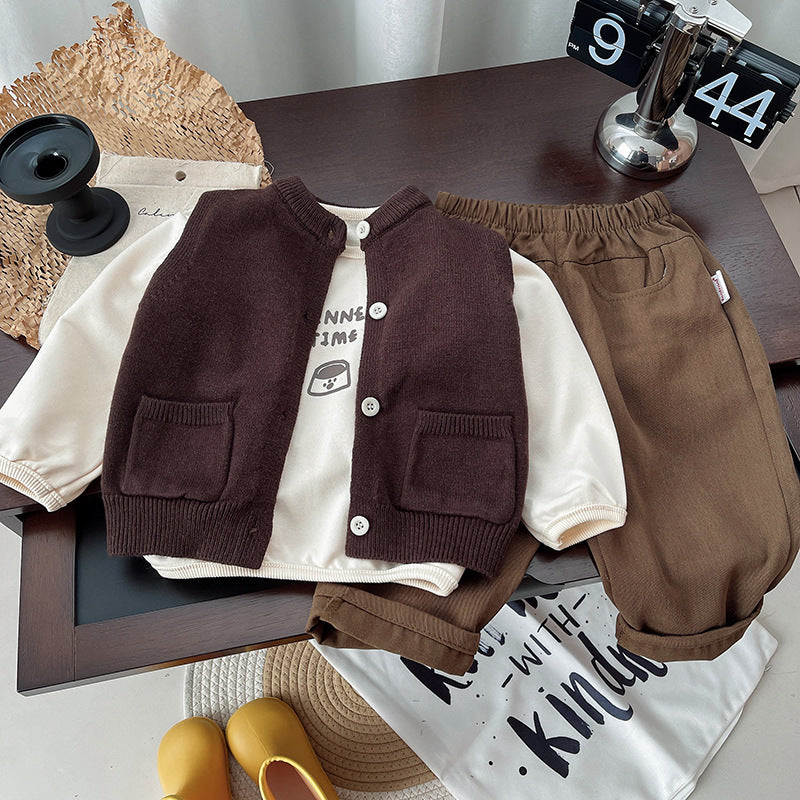 Brown - Toned Cozy Cardigan 3piece Set