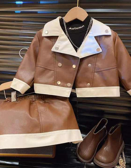 Luxury Leather Jacket and Skirt 2piece Set