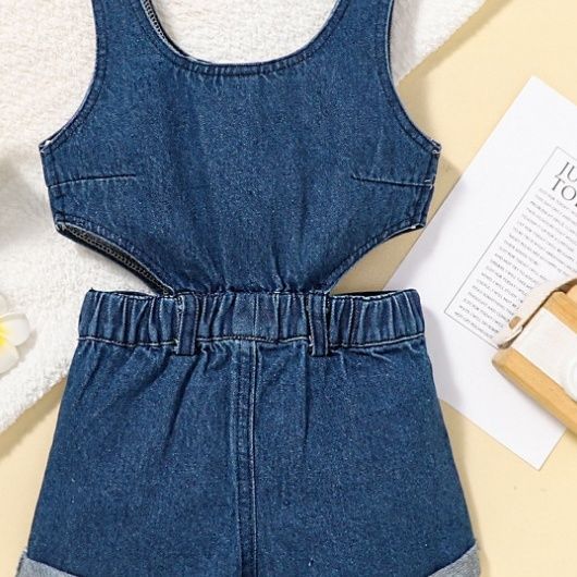Hollow Out Overall Denim Shorts / Shorts Dungarees